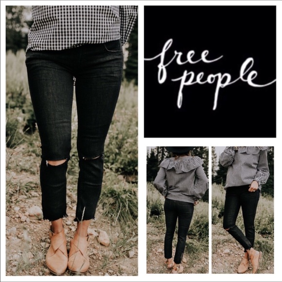 Free People Denim - Free People Black Destroyed Skinny Jeans.  NWT.